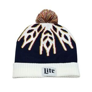 NEW Miller Lite Beanie Winter Hat Nordic Skiing Pom Pom Cuff Adult One Size Blue